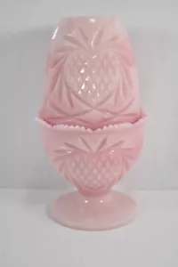Fenton Rosaline Rosa Vetro Marmorizzato Modello Cuore Inciso 7" Fata Luce - Foto 1 di 11