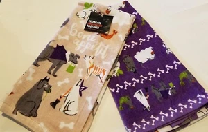 Celebrate Halloween Together 2 pk Tan & Purple Bone Appetit Kitchen Towels 16x26 - Picture 1 of 3