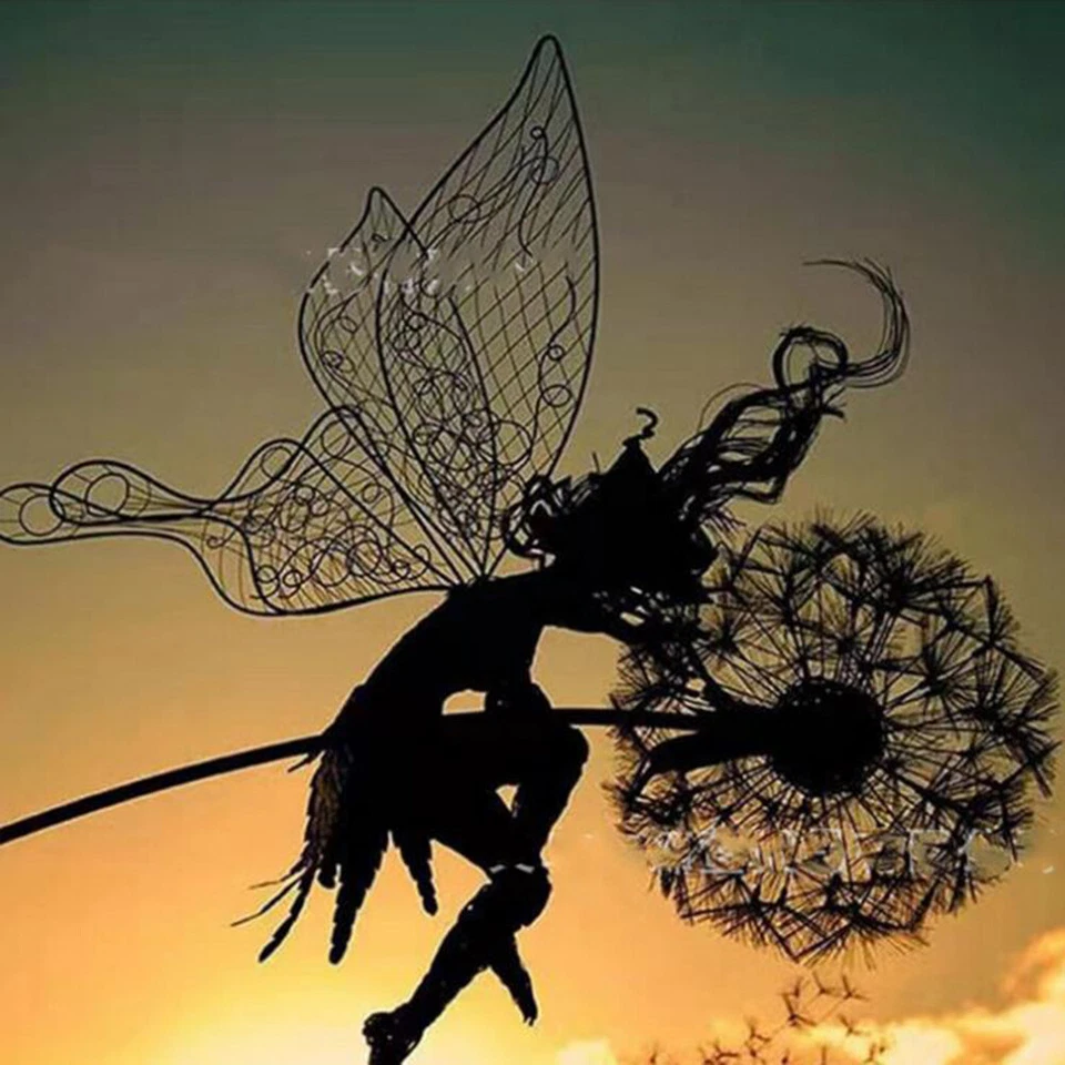 Outdoor Fairies Dandelions Dance Together Statue Garden Ornament Sculpture Decor - Imagem 1 de 4