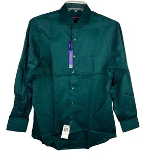 Geoffrey Beene Mens Sateen Dark Green Dress Shirt 15 (32/33) Classic Fit No Iron - Picture 1 of 8