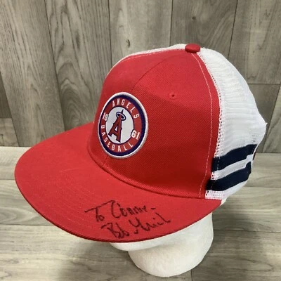 LOS ANGELES ANGELS Snapback 2 Stripes Baseball Hat Signed Bob Grich Promo Hat? - Image 1 of 4