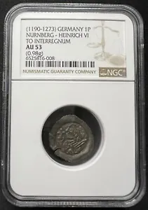 Germany Nurnberg  Heinrich VI 1 Pfennig NGC AU 53 RARE ONLY TWO GRADED HIGHER - Picture 1 of 2