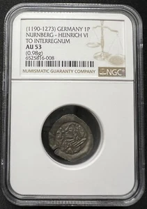 Germany Nurnberg Heinrich VI 1 Pfennig NGC AU 53 RARE ONLY TWO GRADED HIGHER - Picture 1 of 2