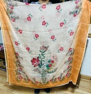 Orange floral DIGITAL PRINT georgette India Dupatta Wrap Scarf Chunri shawl - Picture 1 of 8