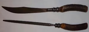 Juego de utensilios de plata esterlina con mango de cuerno de ciervo de colección - Imagen 1 de 10
