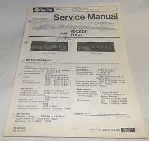 Clarion FORD AM-FM Radio Cassette FDCSDR FDSD Service Manual PE-9045A RE-9015A - Picture 1 of 1