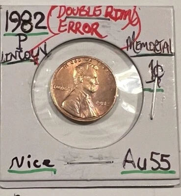 1982 P Lincoln Memorial Penny 1C with Double Rim Strike Off Ctr Error rare #013 - Image 1 of 2