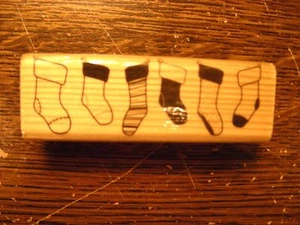 Recollections Rubber Stamp - Stockings in a row - single stamp, mounted on wood - Picture 1 of 2
