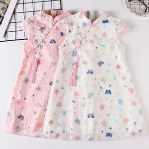 Abiti bambina ragazza pizzo stampa farfalla Qipao Cheongsam nappa retrò principessa - Foto 1 di 10
