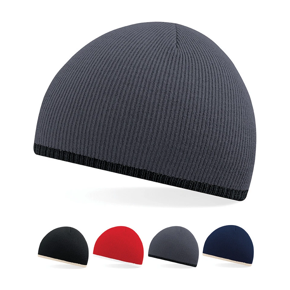 Beechfield Damen Herren Strickmütze Wintermütze TWO-TONE PULL-ON BEANIE Neu B44C