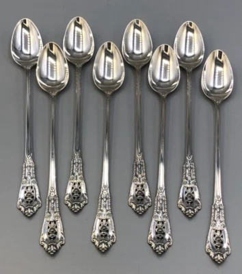 Rose Point by Wallace Sterling Silver set of 8 Iced Beverage Spoons 7.5" - Image 1 of 4