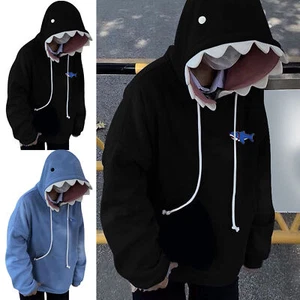 Shark Sweatshirt Women's Blue Hoodies Long Sleeve Shark Shape Couple efficiently - Picture 1 of 17
