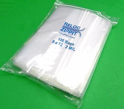 Reloc Zippit Bags 9" x 12" Clear 2Mil Reclosable 9x12 Large Poly Bags 100 PCS - Image 1 of 4