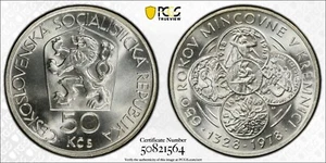 1978 CZECHOSLOVAKIA Silver 50 Korun Kremnica Mint 650th Anniversary - PCGS MS67 - Picture 1 of 3