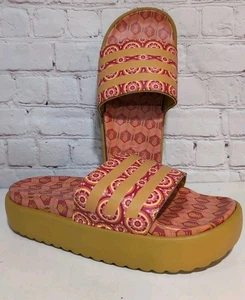 Adidas Farm Rio Adilette Platform Slides Sz 8 Victory Gold Tomato Red Pineapple - Picture 1 of 11