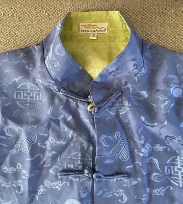 DREAMSACKS Asian Style Jacket SILK Long Sleeves Reversible Size Small Blue Green - Image 1 of 3