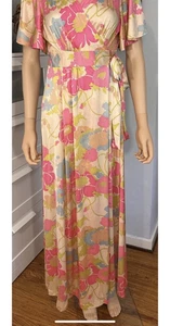 Vintage Vanity Fair Floral Wrap Robe Dress 70s Size 34 Medium ? Pink Flowers Mod - Picture 1 of 23