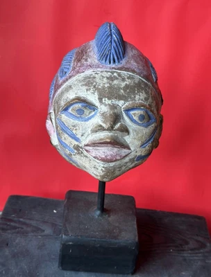 Old Yoruba Gelede Mask Blue Pigment Nigeria Tribal Art 8.5" - Image 1 of 4