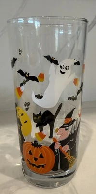 Culver Halloween Tumbler Glass With Witches, Ghosts, Black Cat, Bats & Spiders - Image 1 of 4