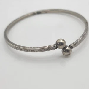 Vintage Etched Ball Ended Cuff Silver Tone 8.5 - Picture 1 of 12