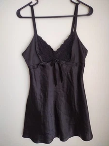 Vintage? Jones New York Black Satin Shiny Short Slip Dress Nightie Size Medium - Picture 1 of 6
