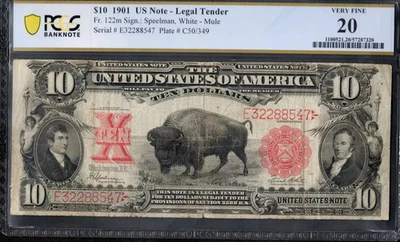 $10 1901 Licitación Legal, Fr. MULA BISONTE Lewis + Clark 122 m graduación profesional en estado bastante bueno 20 Foto 1 de 2