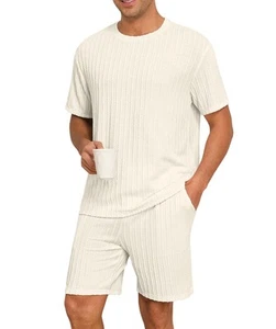 Mens Pajamas Set Summer Pjs Sets Lightweight Short Sleeve Pajama Shorts Set S... - Picture 1 of 5