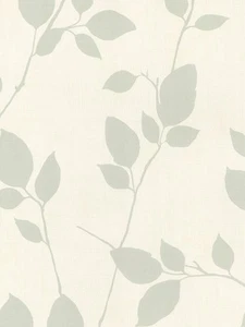 Grey Blue Leaves and Branches on Off White Contemporary Wallpaper 70518 - Picture 1 of 1