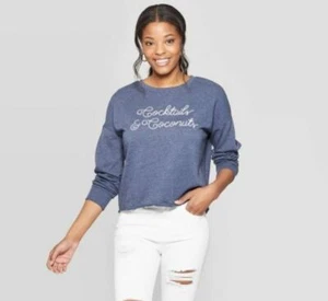 Women's Cocktails & Coconuts Sweatshirt - Zoe+Liv (Juniors') - Blue - NWT - Picture 1 of 2