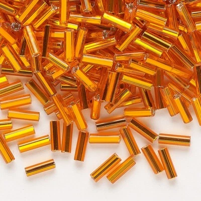 Bugle Bead, Czech Silver Lined ORANGE Glass 6mm 1/4" Long #3 Tube (1150) - Image 1 of 3