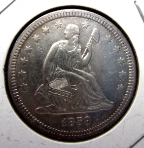 1859 LIBERTY SEATED QUARTER 25c COIN PHILADELPHIA MINT NICE RARE EARLY DATE - Picture 1 of 2