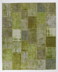 Light Green Handmade Turkish Patchwork Rug Made from Over-Dyed Vintage Carpets - Picture 1 of 5