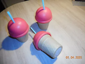 3 x Becher mit Strohhalm 650ml Kunststoffbecher Milchshakebecher Trinkbecher - Bild 1 von 6