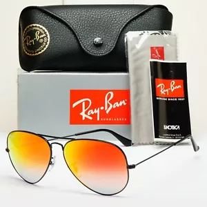 Ray-Ban Occhiali da Sole Aviator Nero Arancione Specchio Pilot RB 3025 002/4W 62mm - Foto 1 di 12