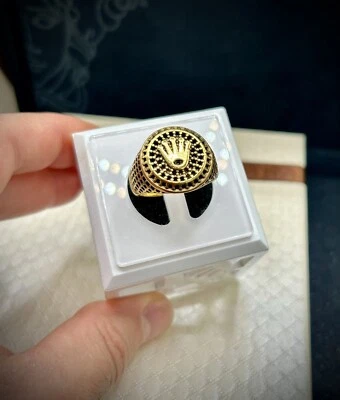 Royal Crown Ring With Black Cubic Zirconia, 18k Gold Filled - Image 1 of 4