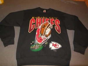 AW9 Vtg 90S MEAN FOOTBALL Graphic Kansas City CHIEFS Sweater Black M 1995 - Picture 1 of 10