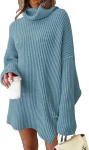 🔥 LILLUSORY Womens Turtleneck Oversized Batwing Sleeve Ribbed Knit Dress 🔥 - Picture 1 of 6