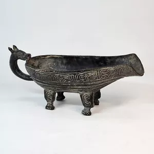 Antik China Shang Dynastie Bronze Drache Tier Griff Tasse Ausgießgefäß 9"x3,5 - Bild 1 von 12