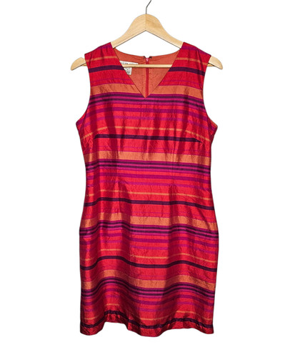 VETEMENTS Abito tubino seta JILLIAN JONES 8 righe scollo a V rosa arancione viola elegante vintage