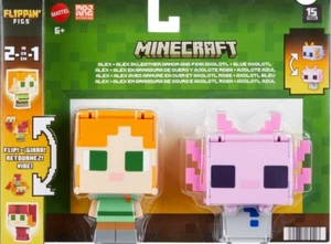 Minecraft Flippin’ Figs Alex & Axolotl Figures 2-Pack, 2-in-1 Fidget Play & Pixe - Picture 1 of 6