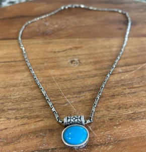 Signed 925 b Sterling Silver Turquoise Pendant & 15.5"Necklace - Picture 1 of 11