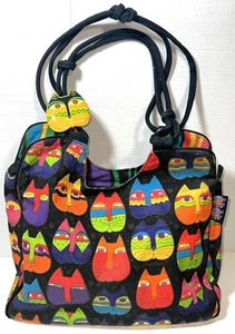 Laurel Burch VTG All Over Cat Face Print Zip Tote Shoulder Bag Purse Handbag - Picture 1 of 16