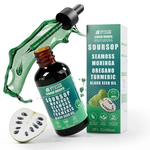 Soursop Graviola Liquid Drops Supplement with Sea Moss Moringa Turmeric Black... - Picture 1 of 9