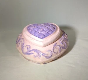 Ceramic Heart Shaped Trinket Box Pink & Purple - Picture 1 of 12