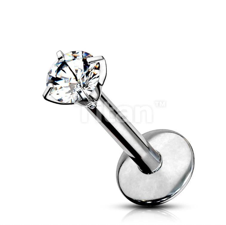 Tapa redonda de circonita cúbica transparente con poste Labret Foto 1 de 1