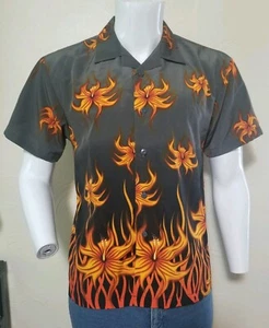 Camicia Pineapple Connection ragazzo taglia XL grigio nero arancione fiori fiamme bottoni - Foto 1 di 4
