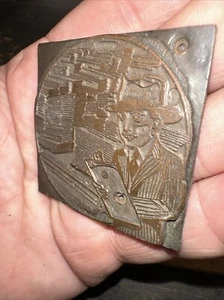 Printing Block ( Man At Lumberyard With Clipboard ) Needs Wood Block!! 1950’s - Picture 1 of 10