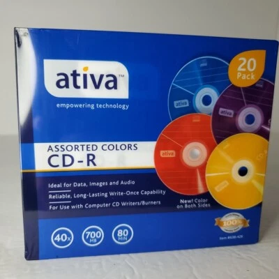 Ativa CD-R Assorted Colors 40x 700 MB 80 Minute Jewel Case 20 Pack Red Blue  - Image 1 of 4