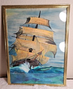 "Original signiertes Aquarellgemälde von Doris Huston Der Sturm 1972 26"" x 20" - Bild 1 von 7