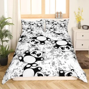 Bedding Set Cute Animal Panda Bear Camouflage Gray Duvet Bedding Set for Boys - Picture 1 of 12